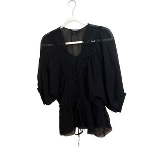Daniel Rainn Black Silk Lace Button Top Blouse Whimsigoth Small